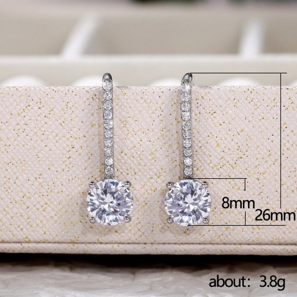 🎀 White Crystal CZ Dangle Earrings for Women Imitate Zircon Drop, HA4516 - Picture 6 of 6